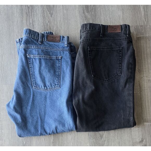 2- LL Bean Mens Jeans 42x28 Medium Wash Blue/ Black - See Current Measurements - Picture 1 of 10